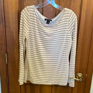 Long-sleeved tan and white striped top